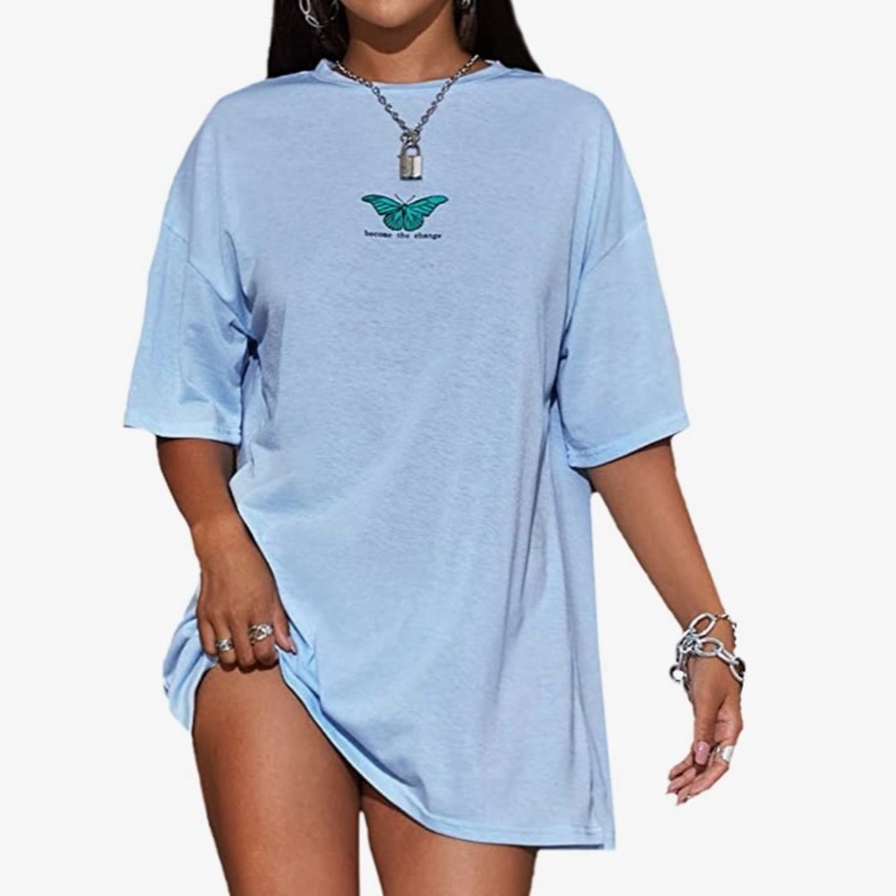 SHEIN Floerns Women's Letter Graphic Half Sleeve Round Neck Oversized T Shirt